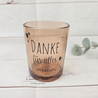 Windlicht aus Glas mit Aufdruck -Danke für alles-